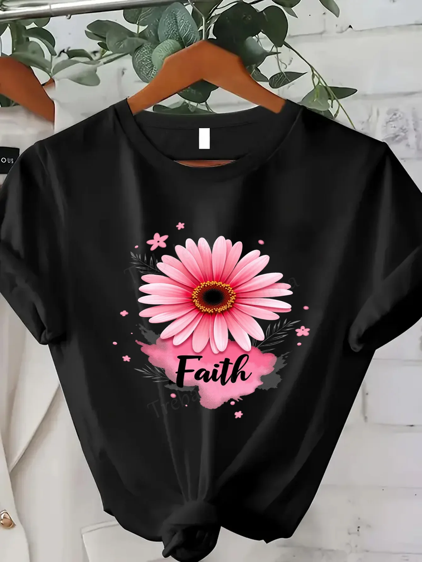 

Women T-shirt Pink Daisy Faith Print Women's T-Shirt - Casual Sexy Summer Top
