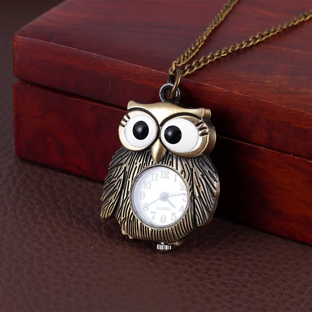 

Cute Quartz Mini Owl Shape pocket watch Bronze vintage small quartz pocket watch wall watch