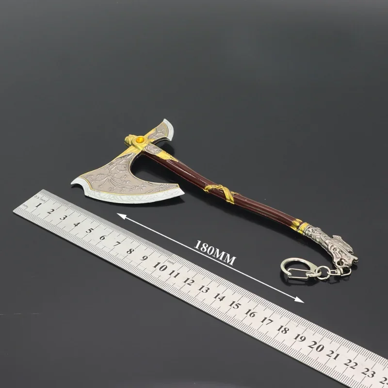 God of War Weapon Leviathan Axe Kratos 무기 모델 키체인 게임 주변 장치, 카타나 금속 검 장난감, 어린이 선물, 18cm