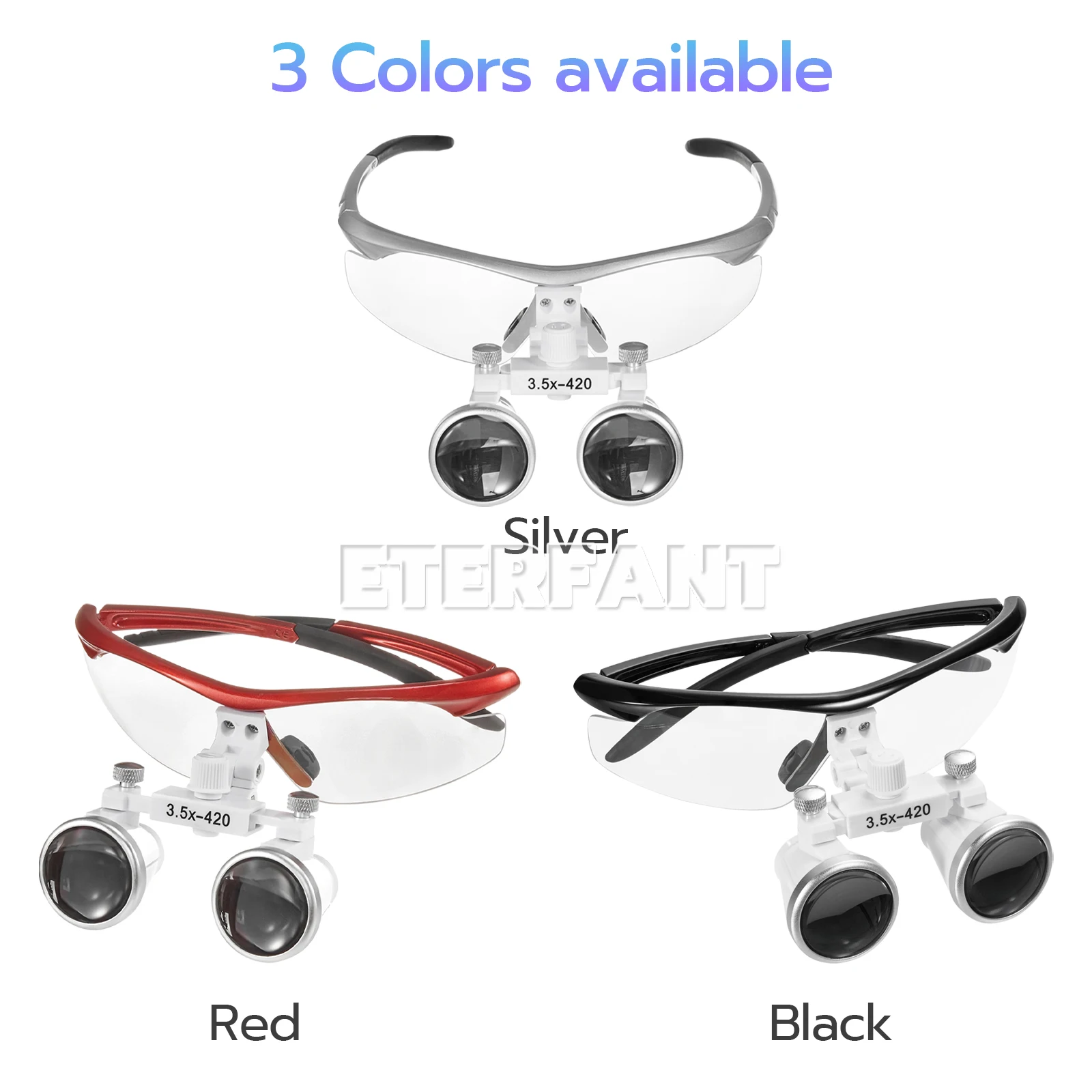 

ETERFANT 3.5X-420mm Dental Surgical Binocular Loupes Glasses Optical Grade Lens Magnifier Red/Silver/Black