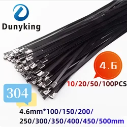 10-100 Pcs Stainless Steel Metal Black Cable Ties Coated Locking Metal Zip-Exhaust Multifunctional Locking 4.6mm Cable Ties