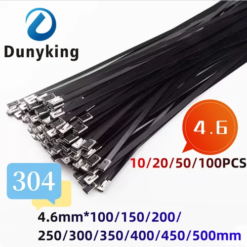 Bridas para cables de Metal y negro de acero inoxidable, 10-100 Uds., bloqueo recubierto, escape con cremallera de Metal, bloqueo multifuncional, bridas para cables de 4,6mm