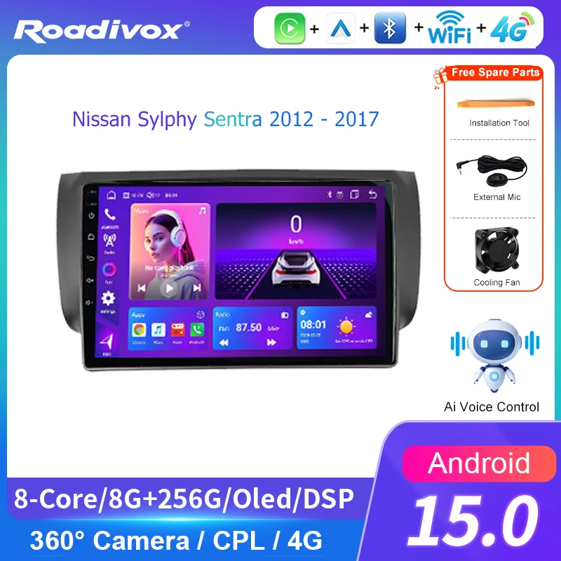 AI VOICE roadivox Android car radio for Nissan Sylphy Sentra 2012 - 2017 stereo GPS Navigation video Multimedia Player tape