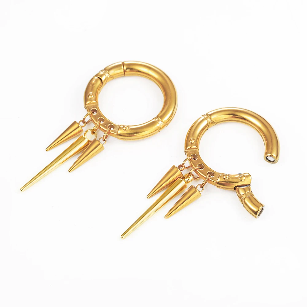 Giga 1/2Pcs 5.5MM Punk Ear Weights Hanger with Dangle Cone Stainless Steel For Ear Stretcher Guages Expander Piercing Jewelry