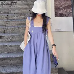 Purple Summer Jumpsuits Women Ulzzang Vintage Simple Young Ins Streetwear Chic Casual Korean Style New Fashion All-match Popular
