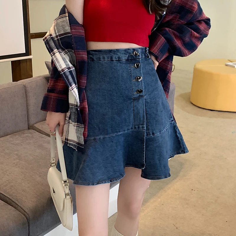 

Irregular Denim Skirts Women's Clothing 2023 Spring Autumn High Waist A-line Short Skirts Package Hip Ruffle Jeans Skirts bd261