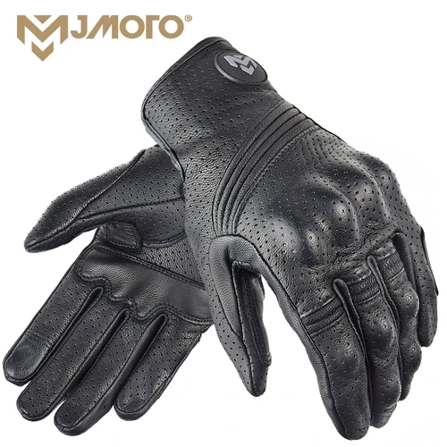 Imagen 2 del producto MJMOTO Guantes de moto de cuero retro para hombre, guantes protectores antideslizantes con dedos completos para ciclismo de moto para motocross todoterreno MX