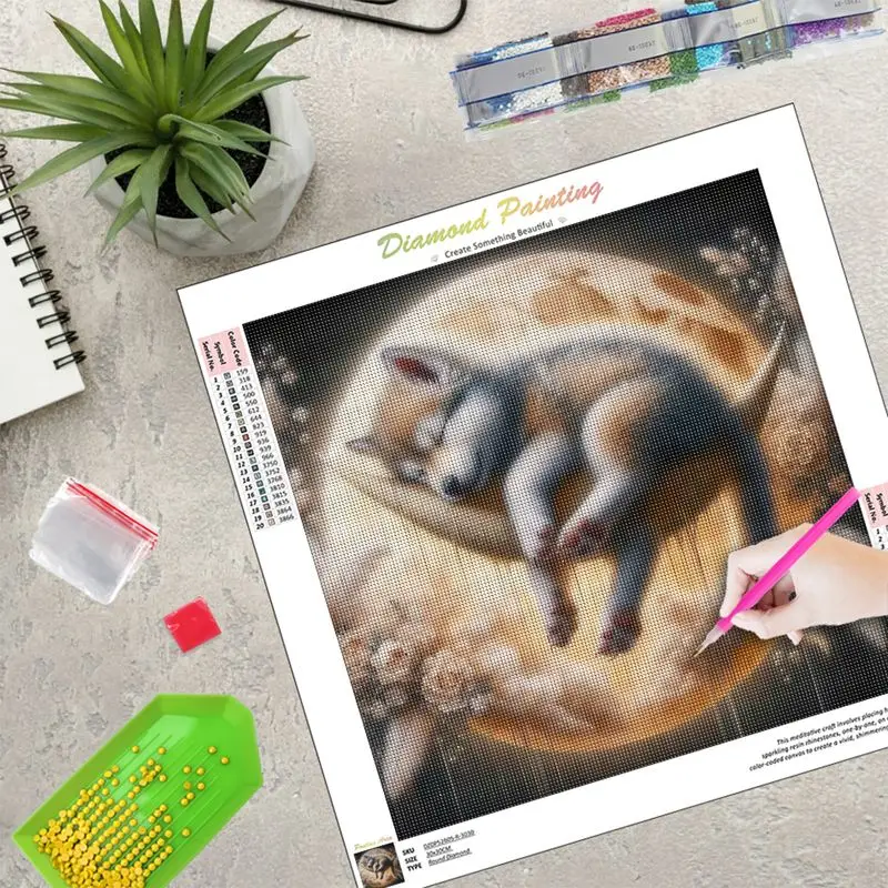 RUOPOTY DIY 5D Diamond Painting Moon Puppy Full Round/Square Embroidery Set Modern Handmade Home Decoration
