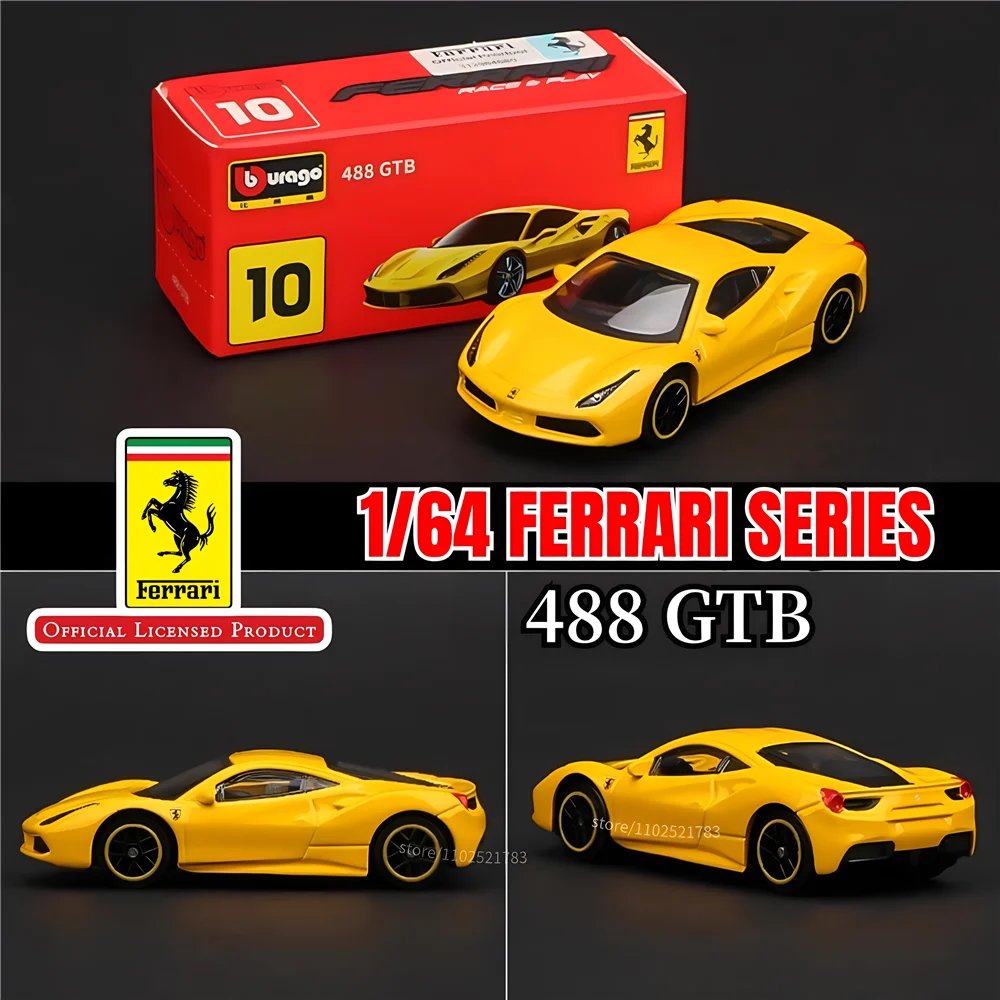 Bburago 1:64 Ferrari 488GTB Replica Car Model, Scale SF90 F40 F50 458 Enzo Monza Laferrari Diecast Miniature Art Kid Boy Toy