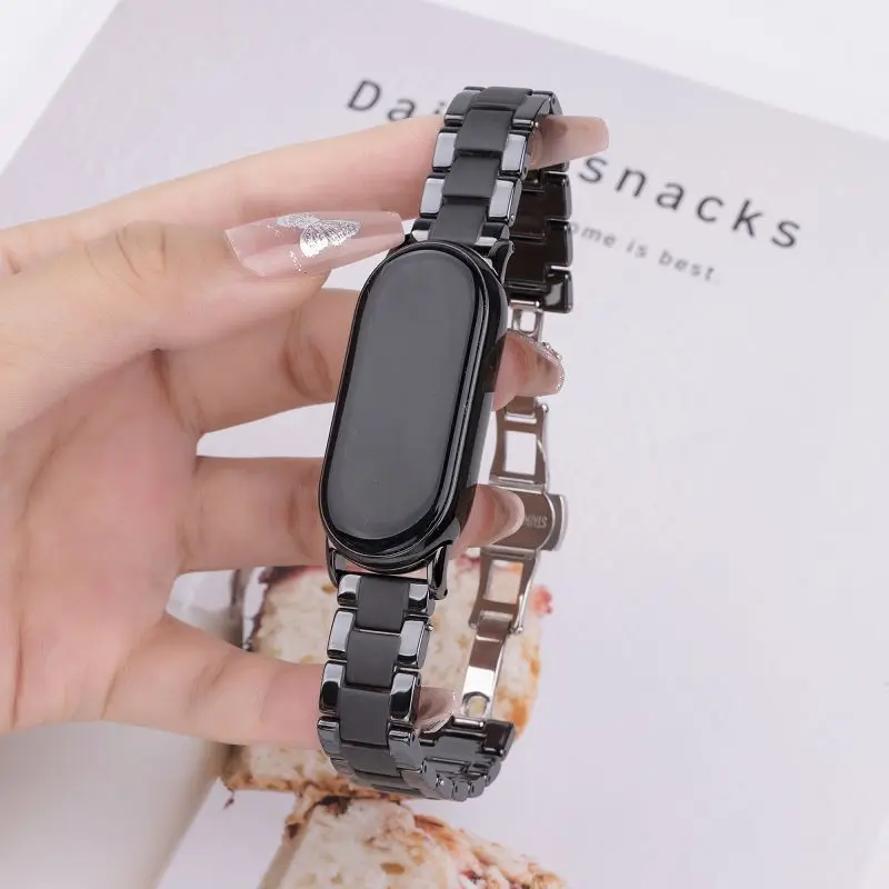 Luxury Ceramic Strap For Xiaomi Mi Band 9 Stainless Steel Buckle Bracelet Compatible with Smartwatch Mi Band 8 NFC Wristband