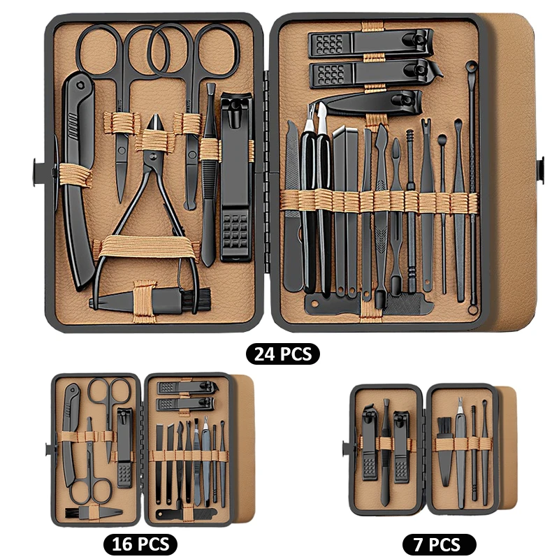 7/16/24Pcs Manicure Set Professional Nail Clipper Pedicure Kit Stainless Steel Nail Care Tool Grooming Kit with Luxurious Travel