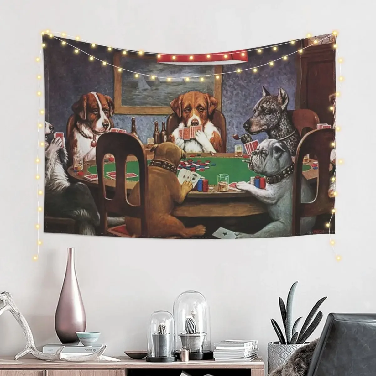 Dogs Playing Poker: A Friend In Need (High Resolution), C.M. Coolidge Tapestry Room Ornaments Outdoor Decoration Tapestry