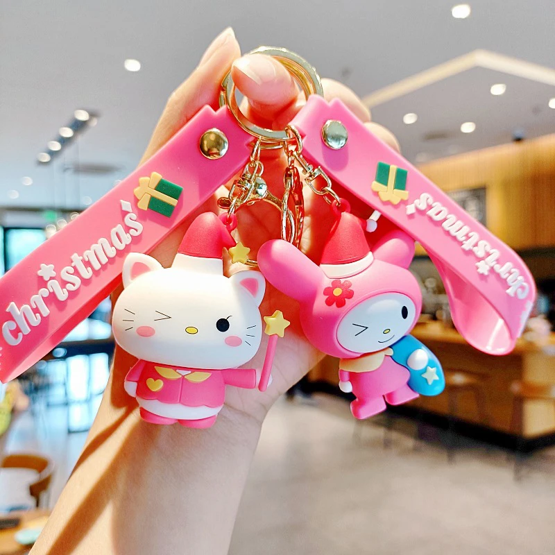 Kawaii Sanrio Keychain Cute Cartoon Kuromi Hello Kitty Cinnamoroll Car Key Ring Pendant Schoolbag Decoration Gifts for Friends