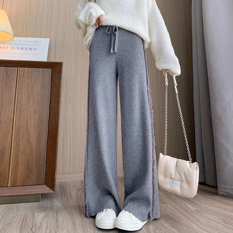 Drape Wide-leg Underwear Woman Fall and Winter Drawstring Elastic High Waist Side Fringe Loose Slacks Beanie Pants