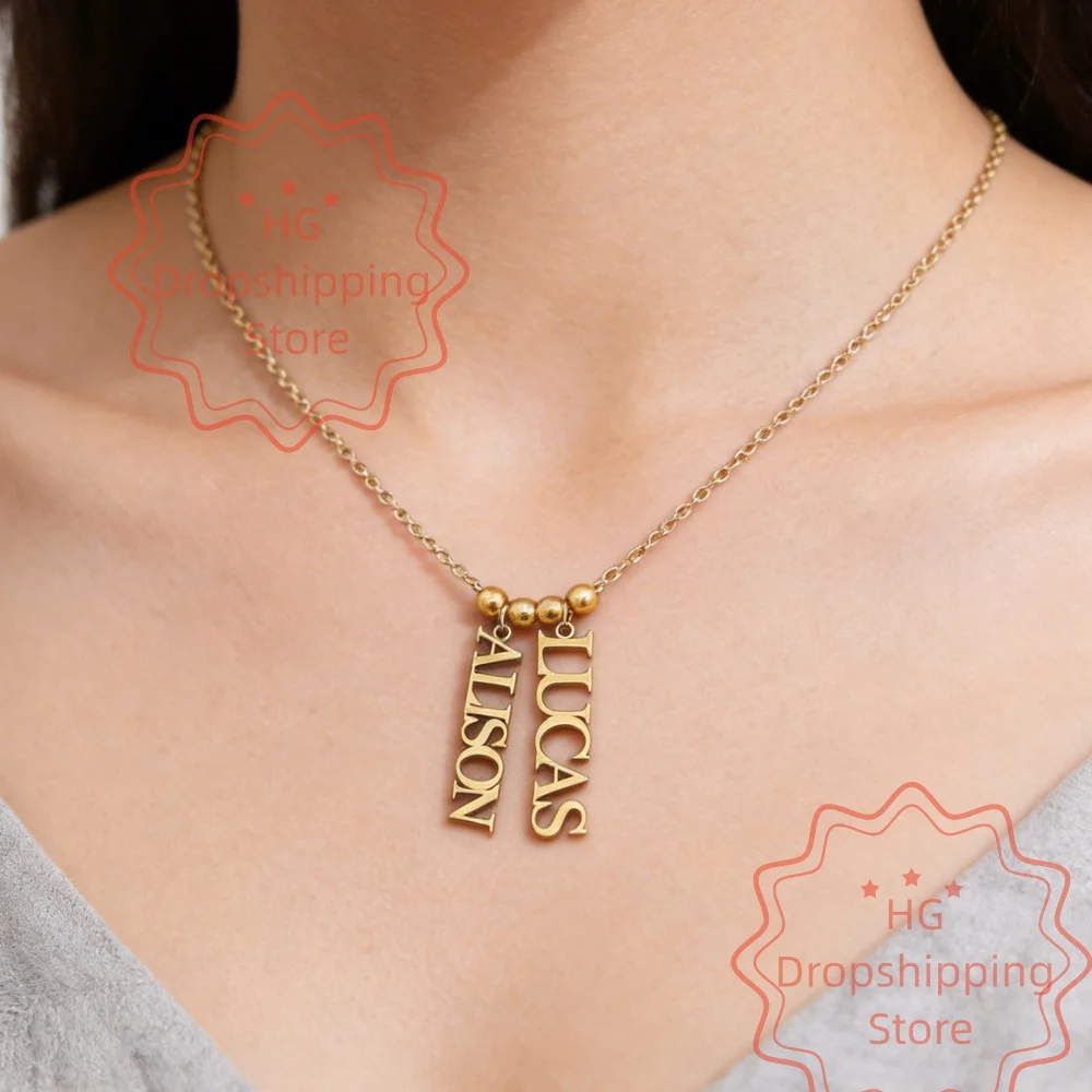 

Новое ожерелье-кулон из нержавеющей стали с гравировкой 1-4 имен, персонализированное для семьи или пары, цепочка-чокер, подарок на день рождения или в память.