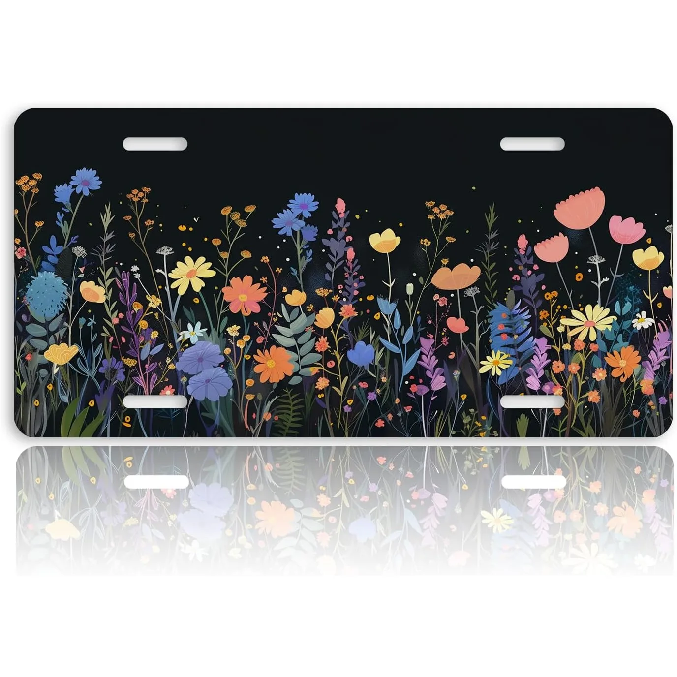 Wild Flower Front License Plate Colorful Floral Boho Retro Car Vanity Plates Decorative Aluminum Metal Novelty License Plate