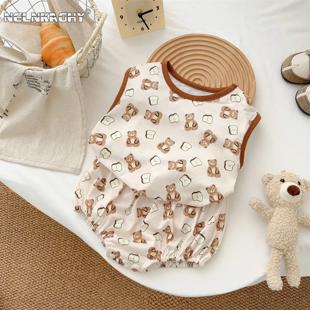 Superior Stitching, Summer Baby Boy's Japanese-Korean Style Clothing - kids infant Sleeveless Cartoon Top T-Shirt + Shorts