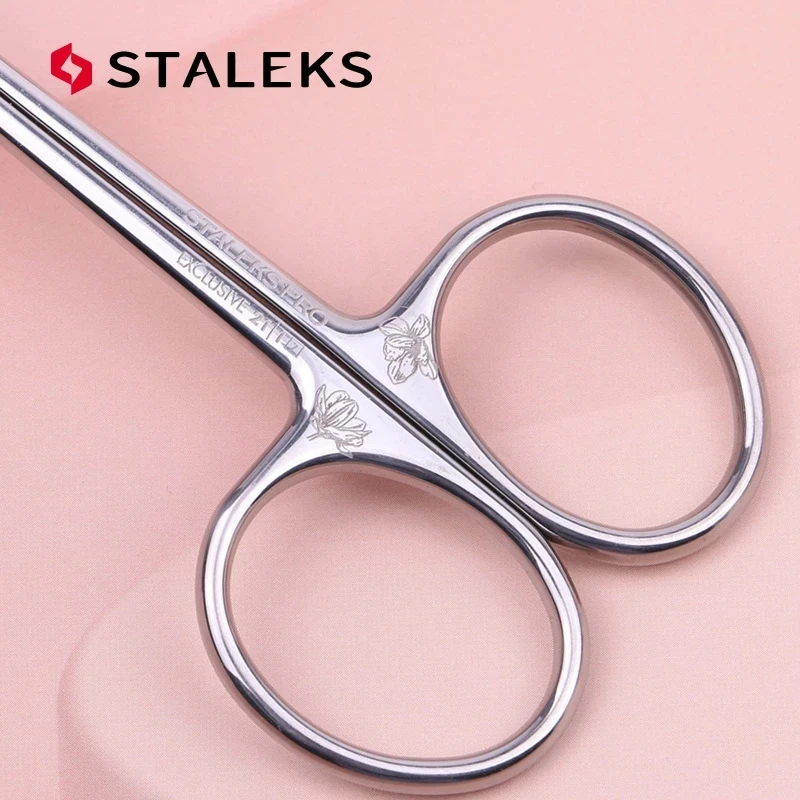 1pc STALEKS SX-21/1m Manicure Dead Skin Scissors Russian Style Olecranon Eyebrow Scissor Magnolia Pattern Exfoliating Nail Tool