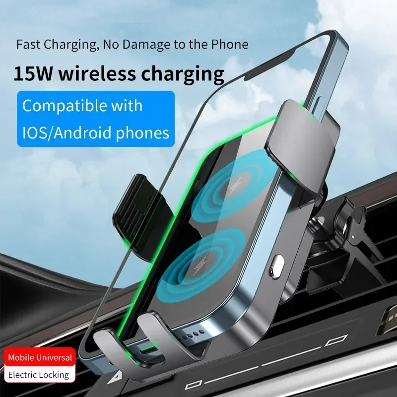 VIKEFON Dual Coil Car Wireless Charger for Samsung Galaxy Z Flip 5 4 3S22 iPhone Auto Clamp Fast Car Charging Phone Mount Holder