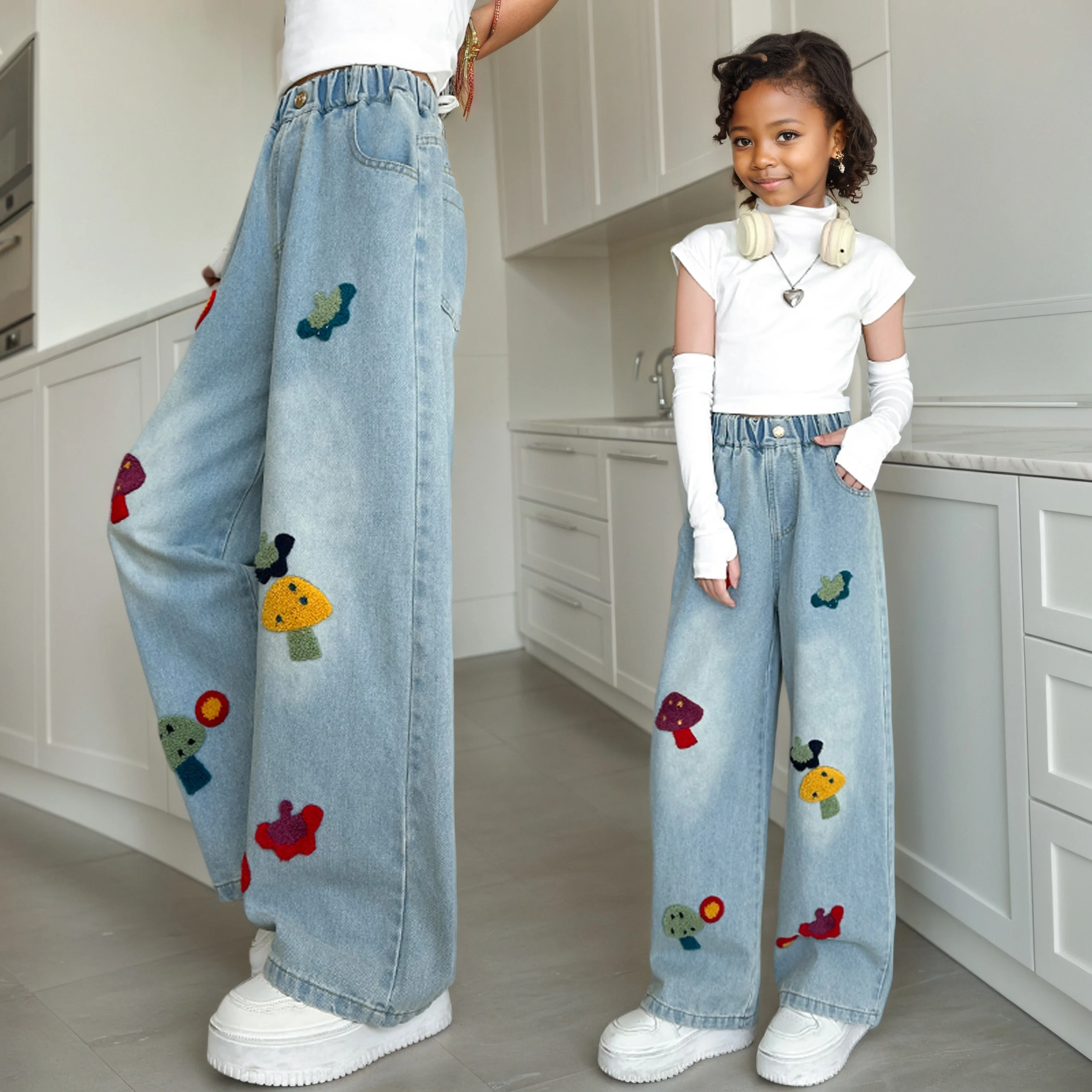 

Girls' summer thin mushroom wide-leg pants 2025 summer slimming wide-leg pants casual and fashionable straight-leg pants 5-15