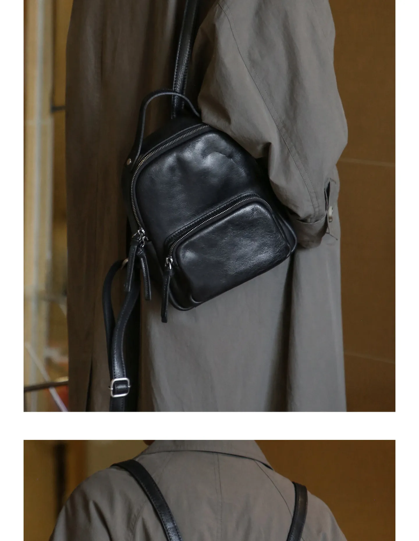 Lässiger Party-Rucksack aus Rindsleder für Damen, kleiner Designer-Rucksack, handgefertigt, weiches Echtleder, niedlicher Damen-Bücherrucksack – Detail 13