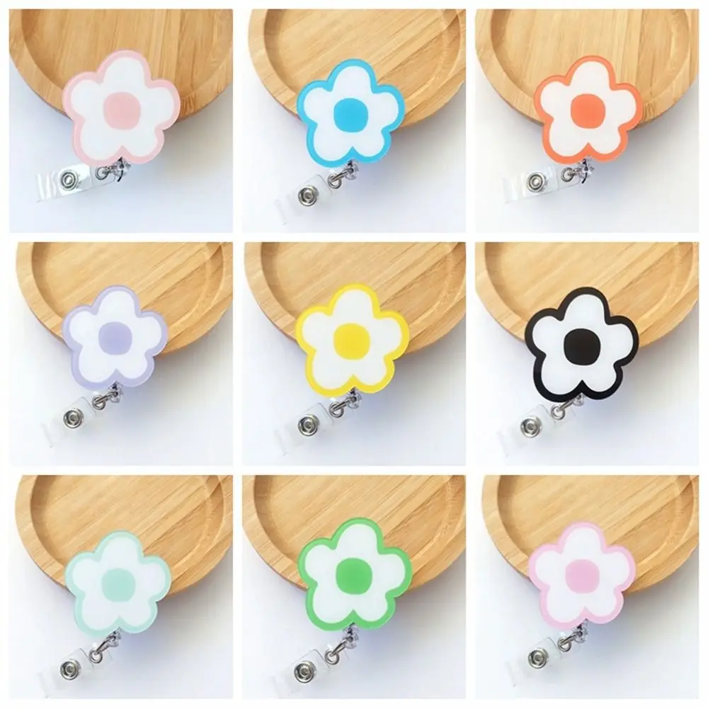 Kawaii زهرة ممرضة شارة بكرة اسم العلامة الصدر بطاقة قابل للسحب شارة حامل الاكريليك الملونة حامل بطاقة الهوية الطلاب الطبيب