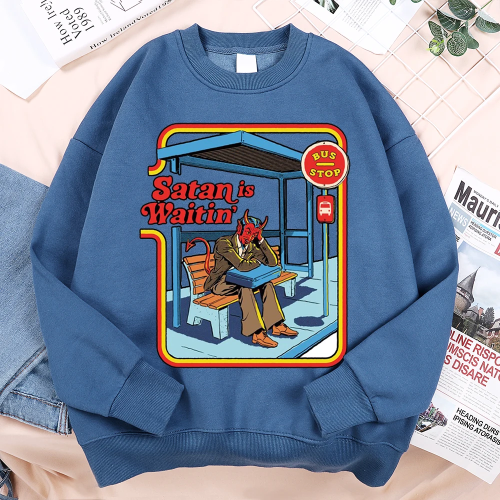 Satan ist Waitin Bus Comics Druck Hoodies Männer Frauen Mode Streetwear Overs ize Pullover lässig lose Kleidung Harajuku Hoody