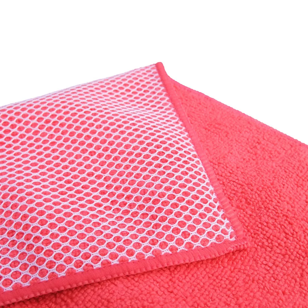 

4Pcs Superfine Fiber Cleaning Cloth Kitchen Duster Mesh Scouring Pad Absorbent Liquid Tough Jobs Yellow Red Green Blue