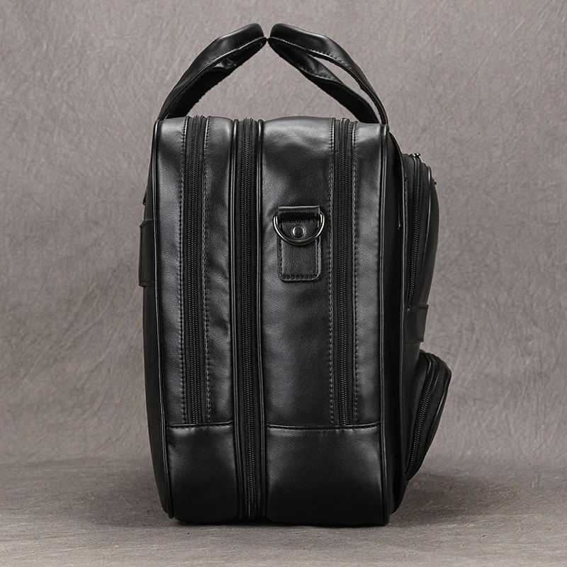 Sac à main en cuir de vachette souple pour hommes, véritable, étui à bombes d'affaires, adapté à un ordinateur portable de 17 ", grand sac lancé au bureau, fourre-tout noir