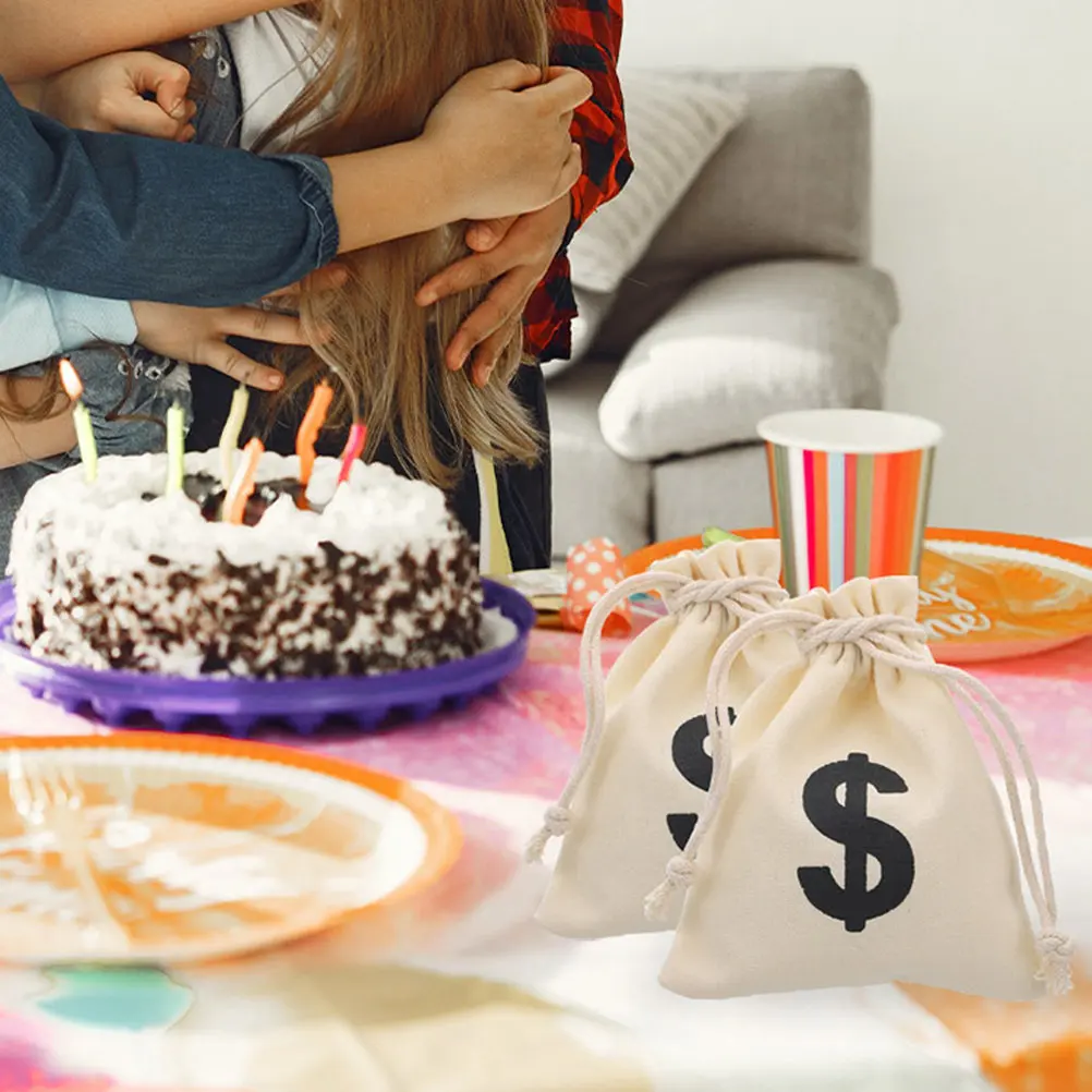

12 шт. маленьких мешочков на завязках с рисунком доллара, тканевые сумочки для подарков на вечеринках, упаковки печенья, леденцов, кондитерских изделий
