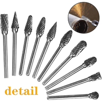 10pcs 3mm Carbide Burr Set, Hard Alloy Tungsten Steel Double Cut Rotary File Milling Cutter Head, Woodworking Grinding Carvin