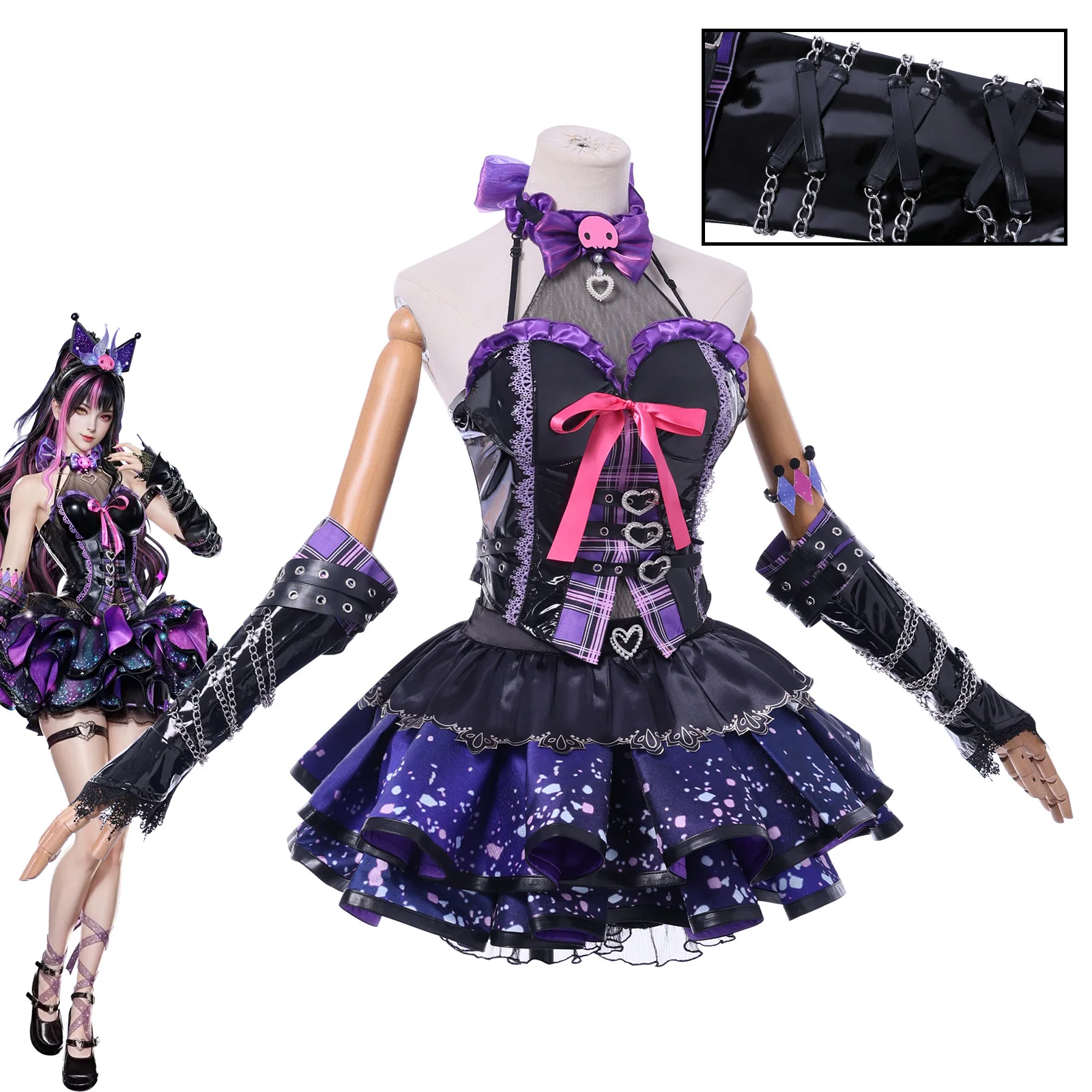In Stock Tessa Cosplay Game Naraka Cosplay Costume Devil Lolita Purple Kuromi Dress Wig Set Halloween Party for Woman Girl suit