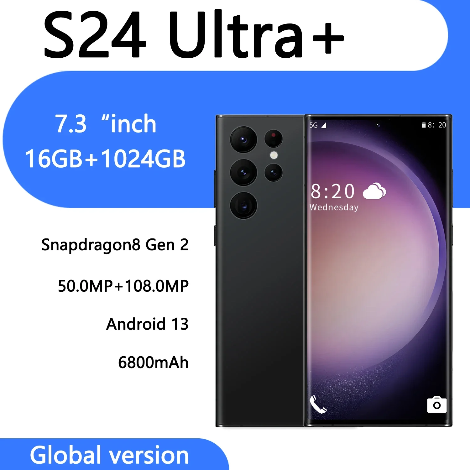 

Smartphone S24 Ultra+ 7.3-inch HD Screen 5G Signal Mobile 16GB+1TB Android13 6800mAh 50MP+108MP Camera Global Edition