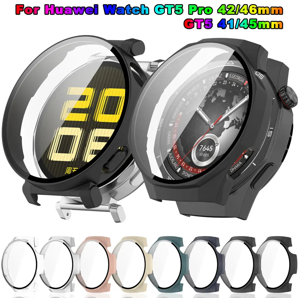 PC Glass Case For Huawei Watch GT 5 41mm 45mm Hard PC Anti-scratch Full Screen Protector Cover For Watch GT5 Pro 42mm 46mm