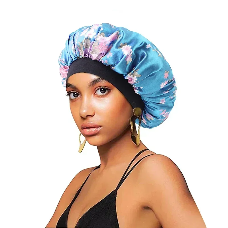 Casquettes de cheveux en satin pour dormir pour femmes, bonnet de bain à larges bords, vêtements de sauna, couvre-chef, accessoires de coiffure bouclés, nouveau