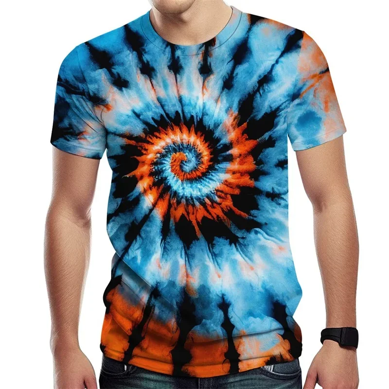 Spiral Streak Tie Dye T Shirt for Men y2k Tops 3D Paisley Stripe Printed T-shirt Womens Clothing Novelty Cool Designs Tee Shirts