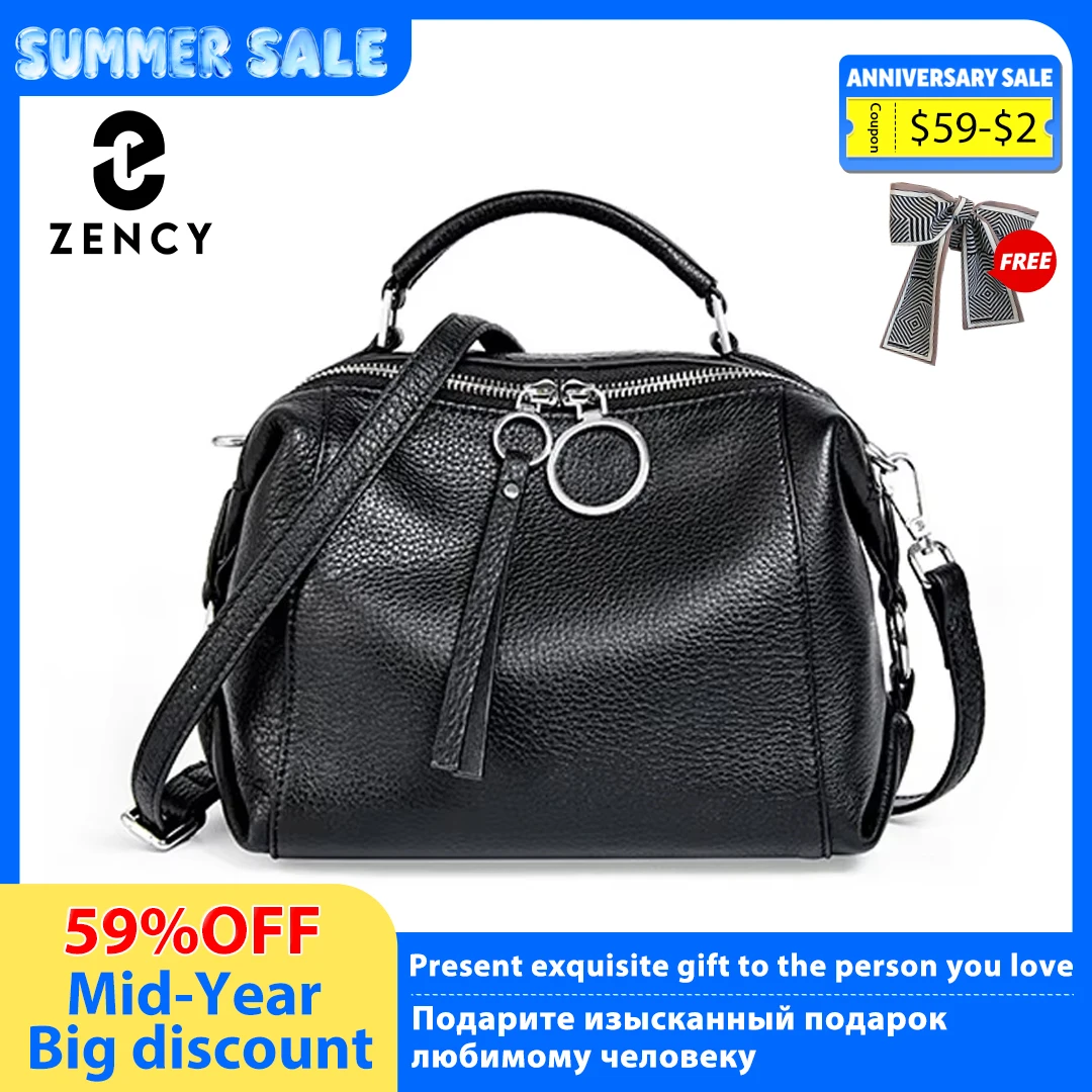 

Zency 100% Genuine Leather Shoulder Bag Two Straps Crossbody Bag Double Zip Women's Soft Leather Handbag Fashion Satchels Bag
