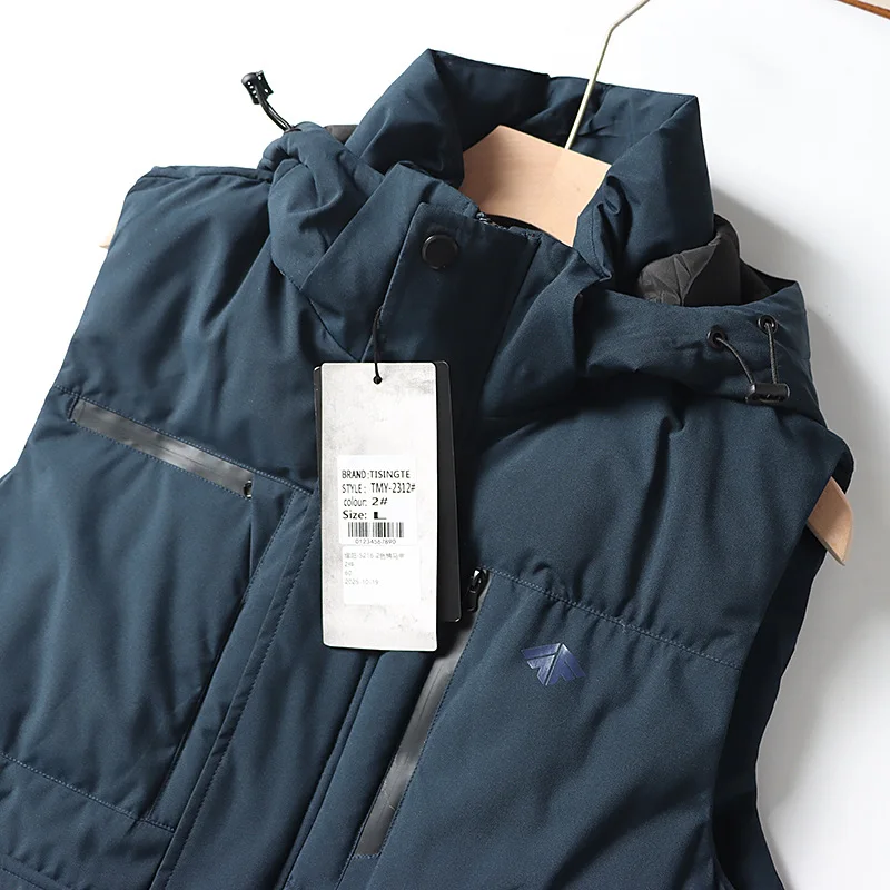 سترة بغطاء للرأس للرجال: تصميم ملابس عمل متعددة الجيوب للخريف/الشتاء في الهواء الطلق والترفيه القبعة قابلة للفصل. #4