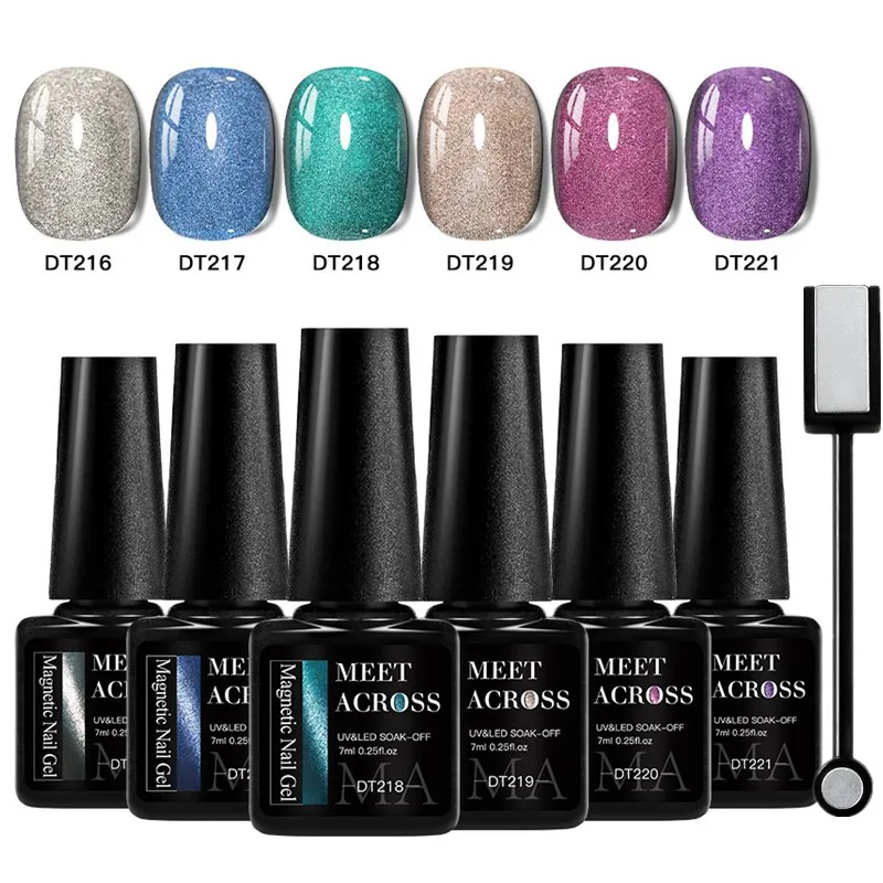 

7pcs Magical Wide Cat Magnetic Gel Nail Polish Set Brown Sparkling Glitter Semi Permanent Soak Off UV Gel Varnish Nail Supplies