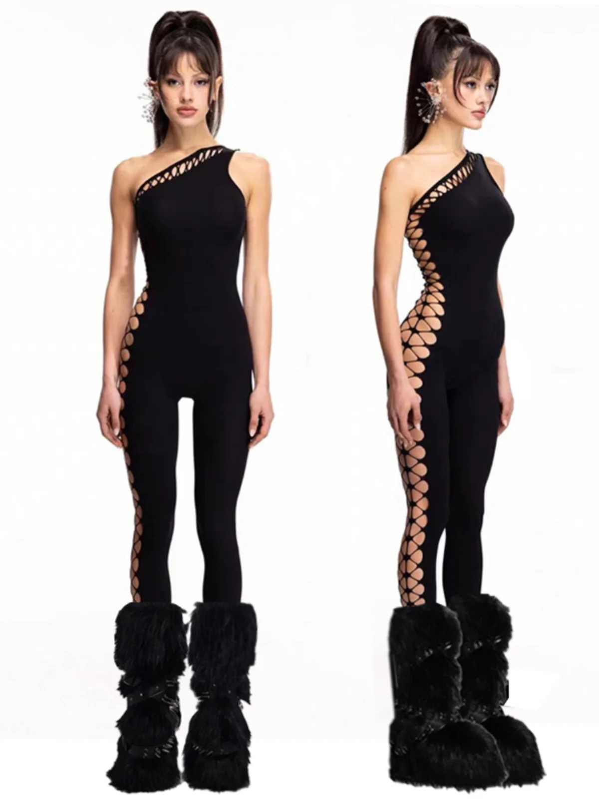 Street Sle – pantalon déchiré ajouré à une épaule, Sexy, serré, amincissant, couche de Base, pantalon crayon pour fille