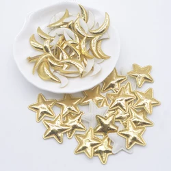 100Pcs 20mm Padded Gold Cloth Star Moon Applique for DIY Craft Clothes Hairpin Wedding Decoration Patches Accessories