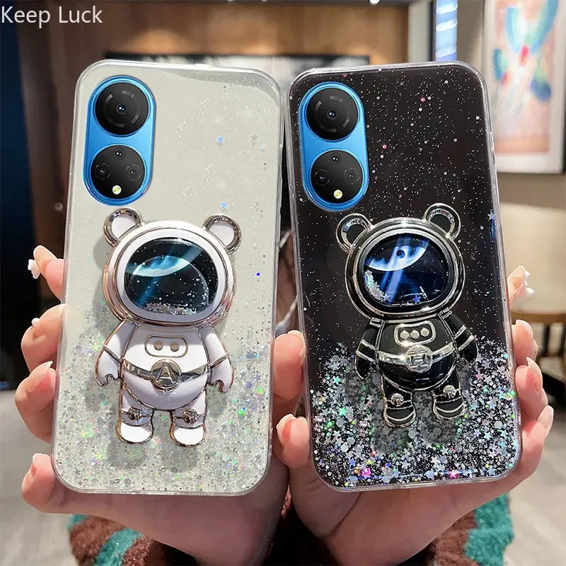 Transparent Quicksand Glitter Astronaut Case For Honor 90Lite X8A X7 X8 X9 X9A 80 70 30S 20 10i 10Lite 9X 9XPro Soft Shiny Cover