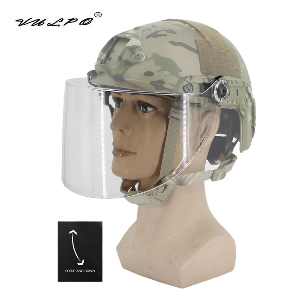 VULPO New Tactical Helmet Flip Goggles Windshield Lens Riot Mask Airsoft Paintball FAST MICH Helmet CS Game Protection Goggles