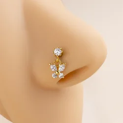 1 pz acciaio inossidabile piercing al naso borchie cristallo zircone farfalla pendente anello al naso chiodo goth PIERC gioielli per il corpo per le donne 20G