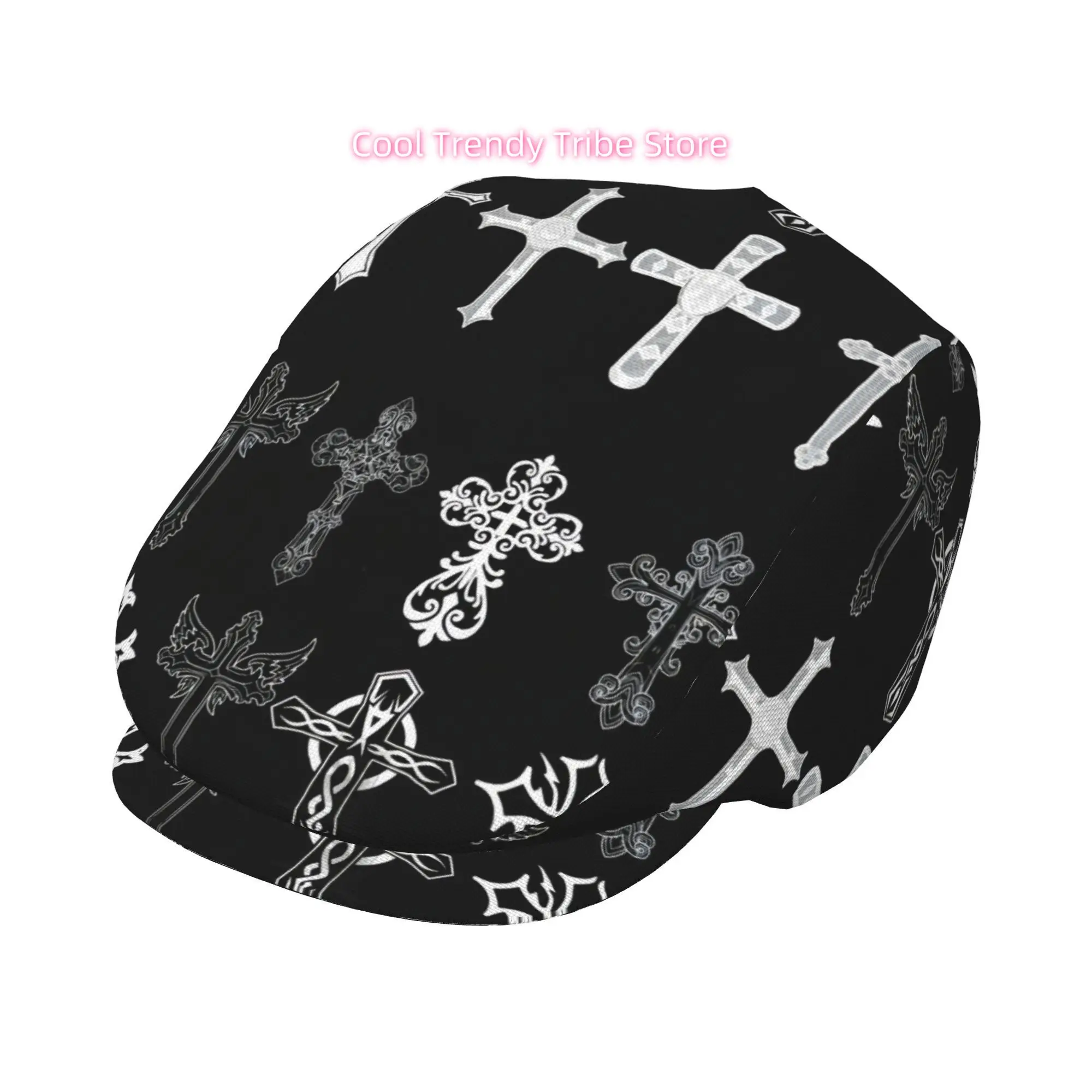 1pc Collection of cross patterns All-over printed beret,  newsboy cap, unisex, a must-have fashion accessory for outdoor leisure