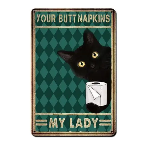 Funny Black Cat Decor-Your Butt Napkins My Lady-Vintage Bathroom Bathtub 8 x 12