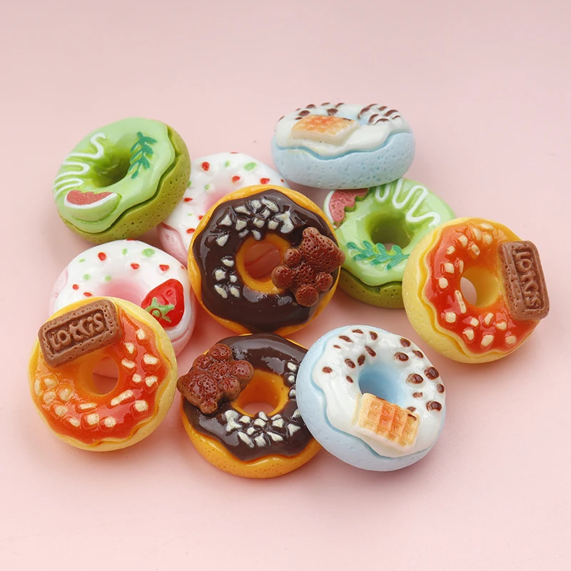 10/100Pcs Simulation Fruit Biscuits Donuts Resin Crafts Flatback Cabochon for Phone Decor Crafts DIY Dollhouse Miniatures