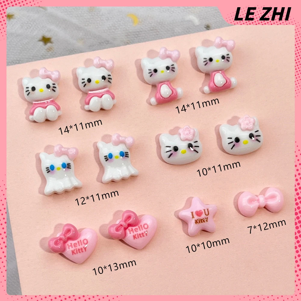 20Pcs Pink Love Bow Star Ghost Full-Body Hello Kitty Nail Art Charm 3D Diy Handmade Nail Accessories Party Sticker Decoration