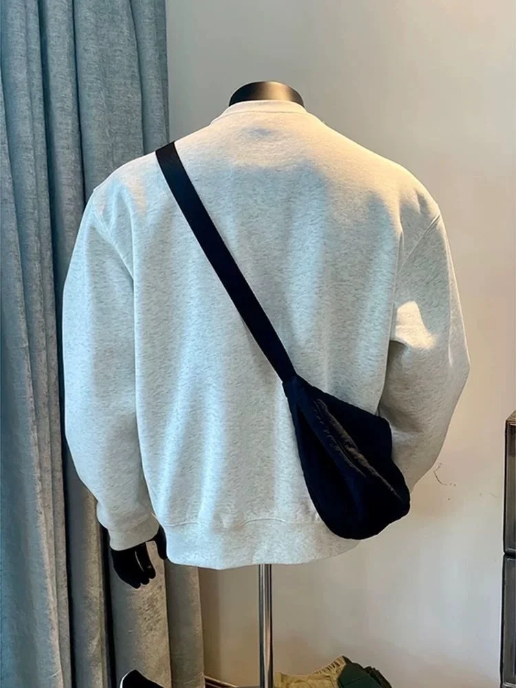 

Мужские худи в корейском стиле без капюшона, белые, из чистого хлопка, простые, базовые, свободного кроя, на каждый день, повседневные, удобные, мягкие, однотонные, без декора.