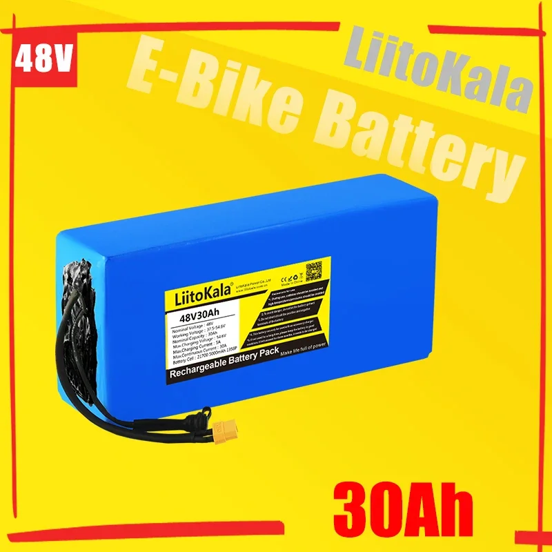 LiitoKala 48V 30Ah 21700 5000mah 13S6P Lithium Ion Battery Scooter  48v 30ah Electric Bike  XT60 48V5A Charger